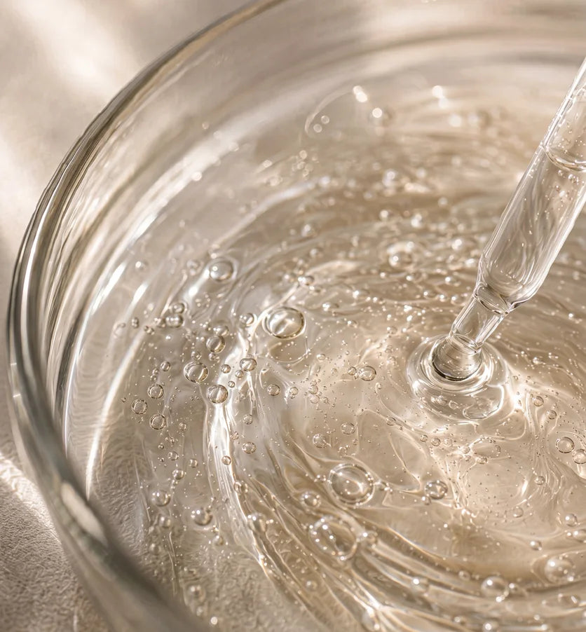 A dropper releasing serum into a dish